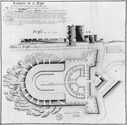1745年、アルチペルデグレナン、シゴーニュ島の砦のプロジェクト（紙と鉛筆）